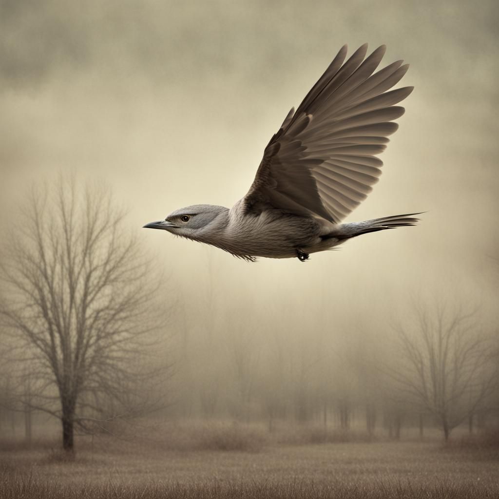 Old Bird Flying Away: A Digital Art Image