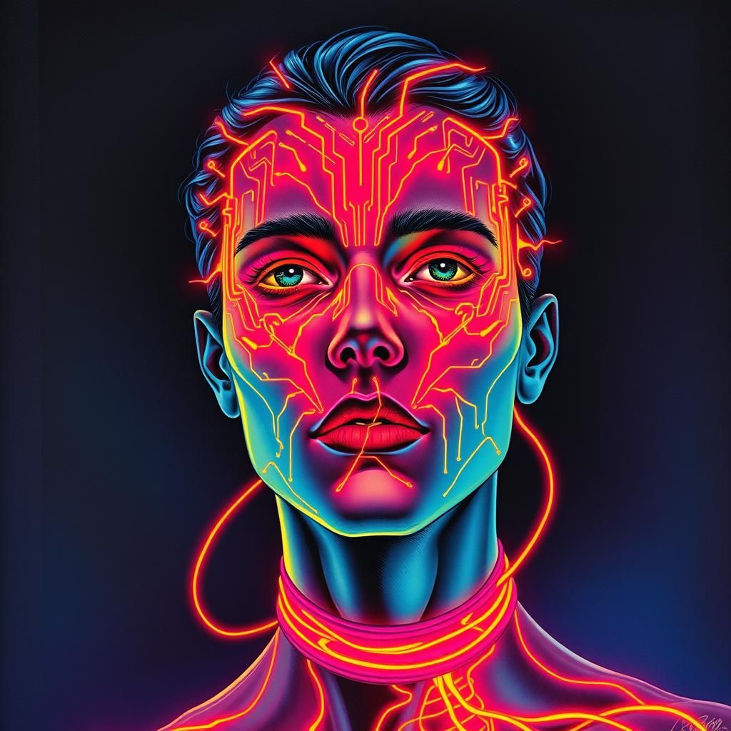 Electric Face Portrait in Futuristic Style