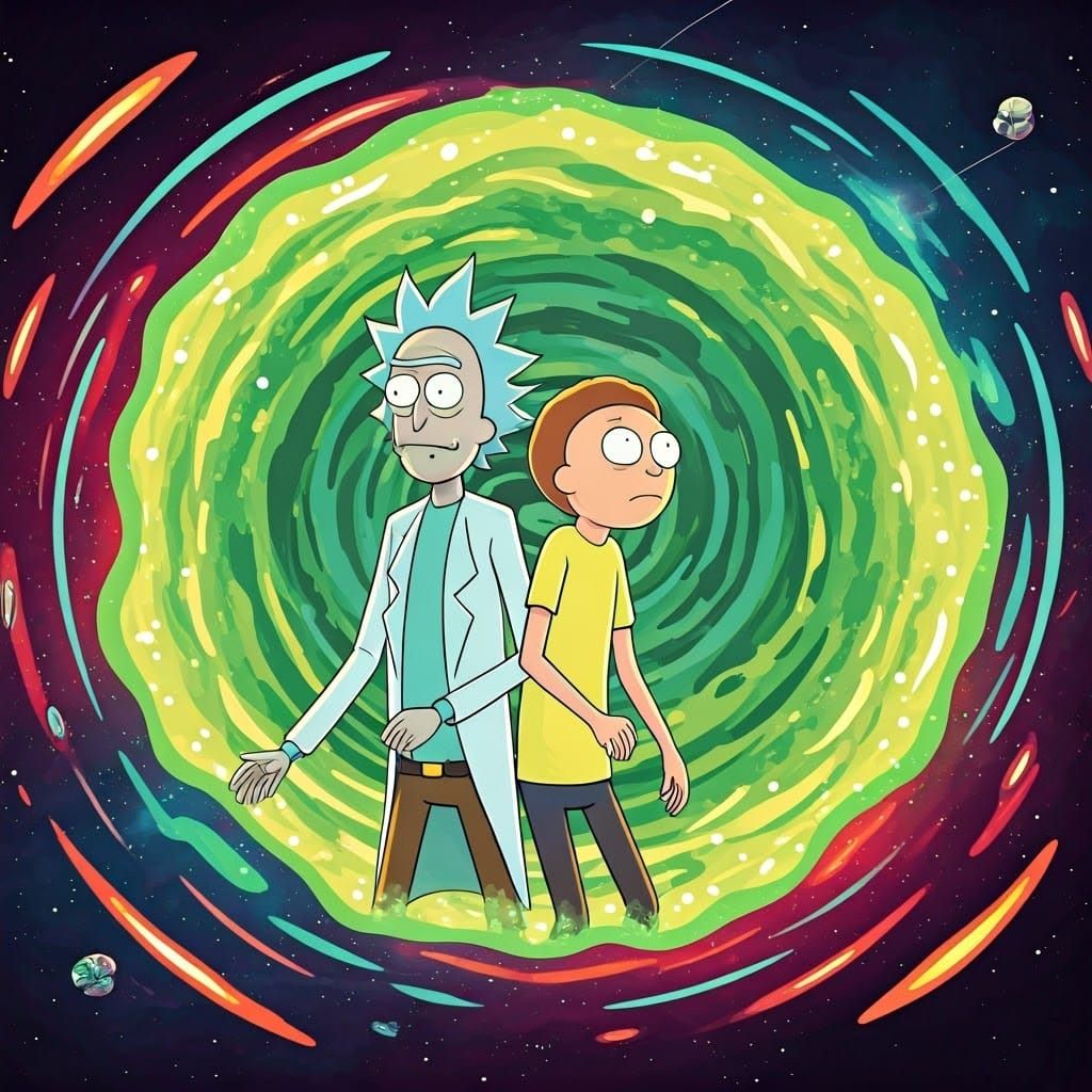 Rick and Morty in Vibrant Multiverse Portal