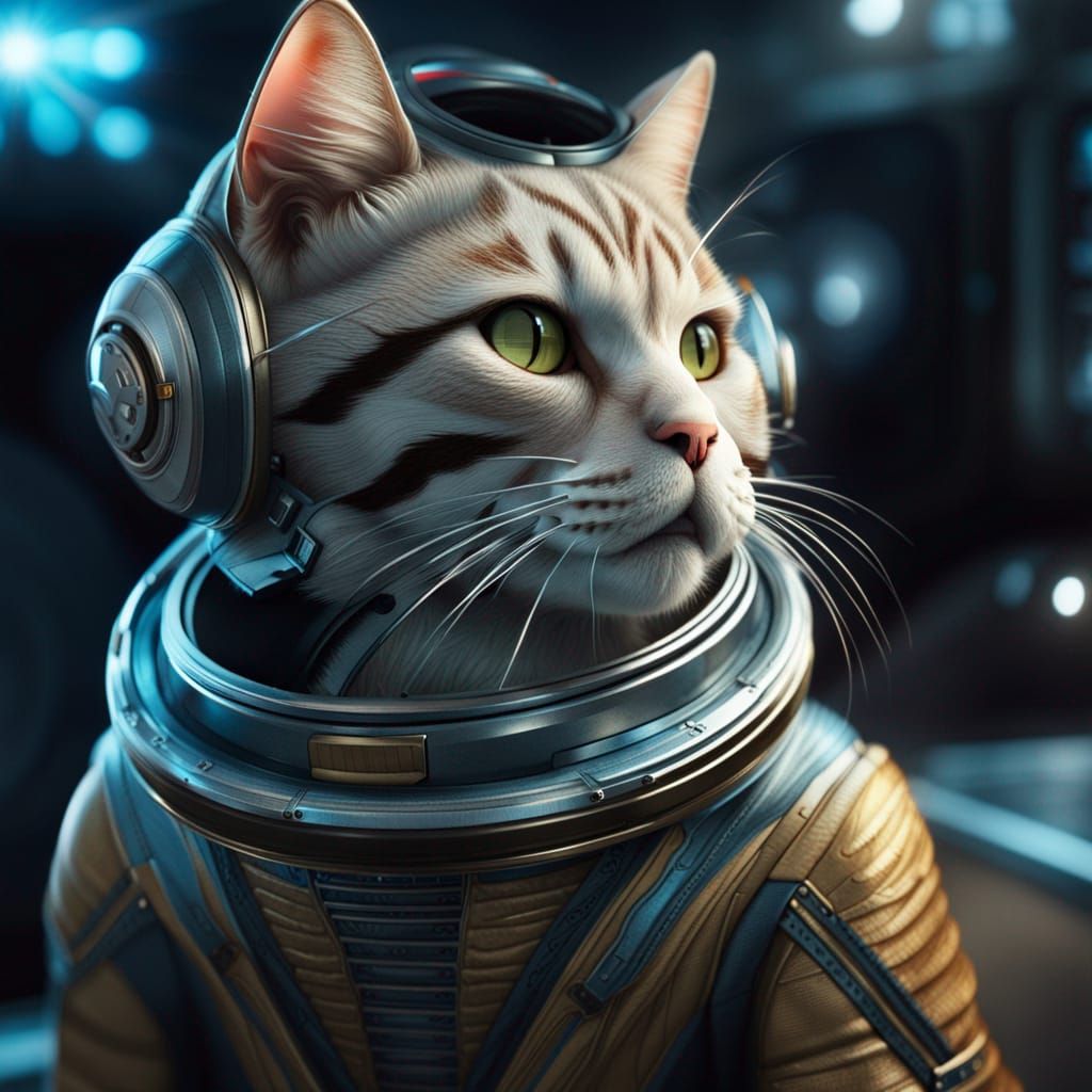 Cat as Star Trek Pilot in Spacecore Style