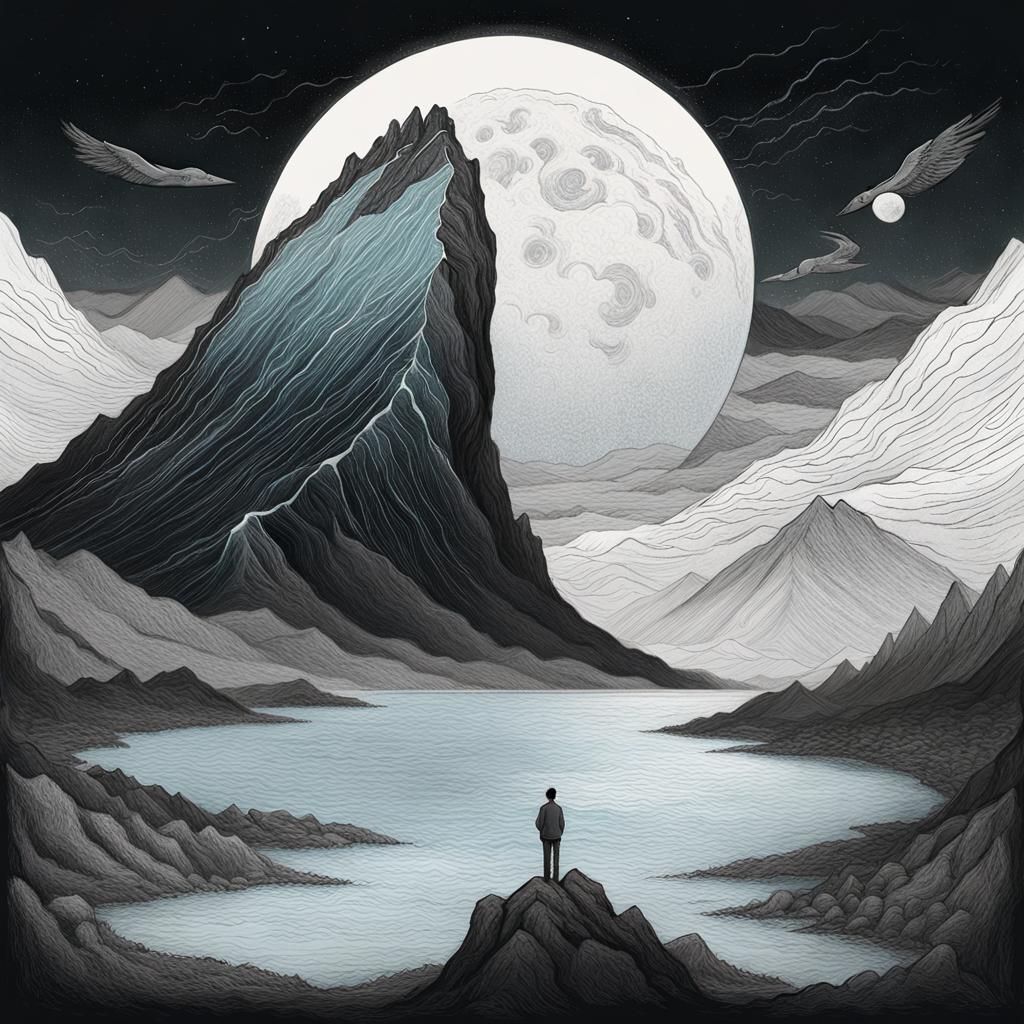 Dreamy Post-Punk Portrait in Black and White Pencil