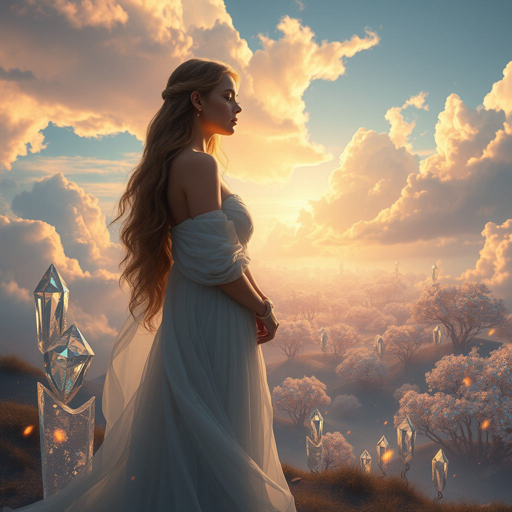 Tranquil Woman in Dreamscape After the Storm