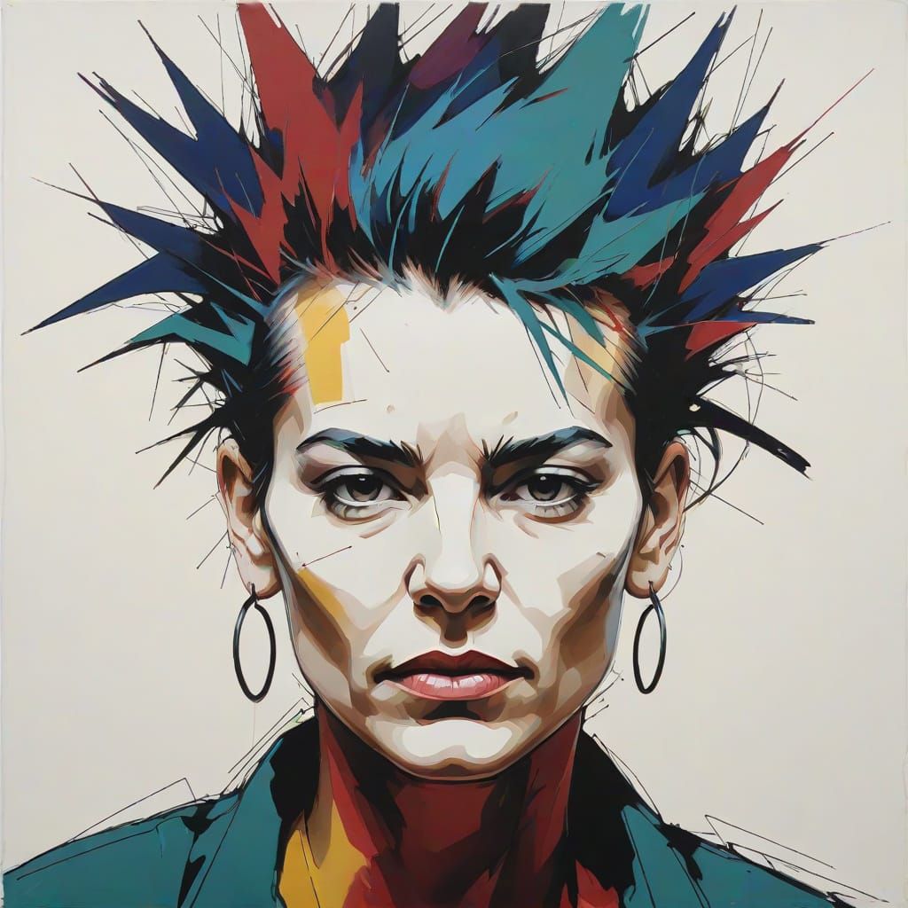 Abstract Mohawk Woman Portrait in Jewel Tones