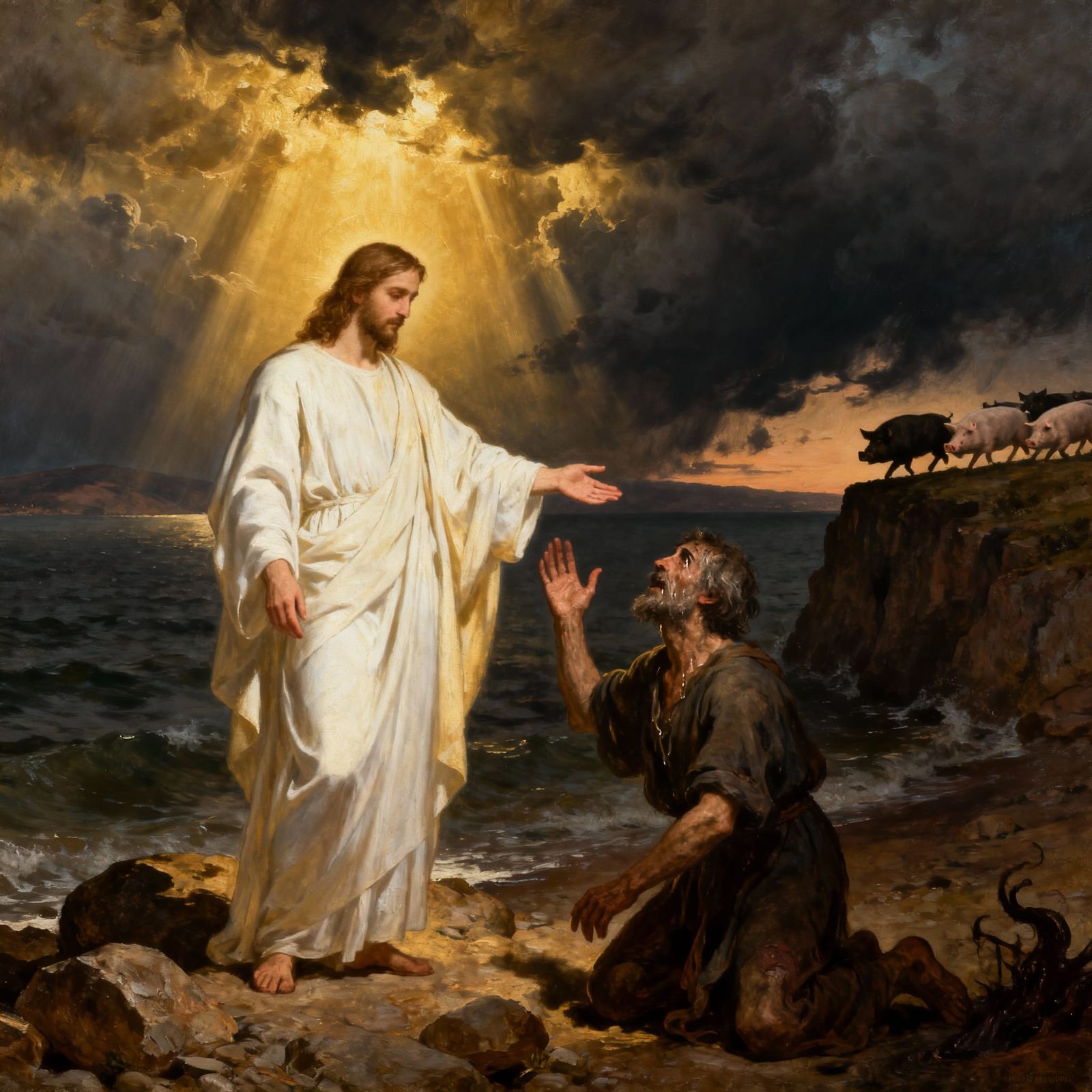 Jesus Heals Demon-Possessed Man by Sea of Galilee