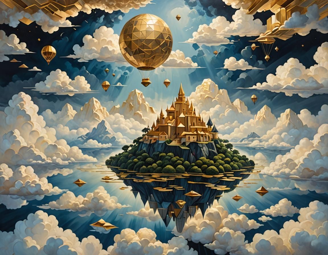 Floating Islands in Clouds with Geometric Accents