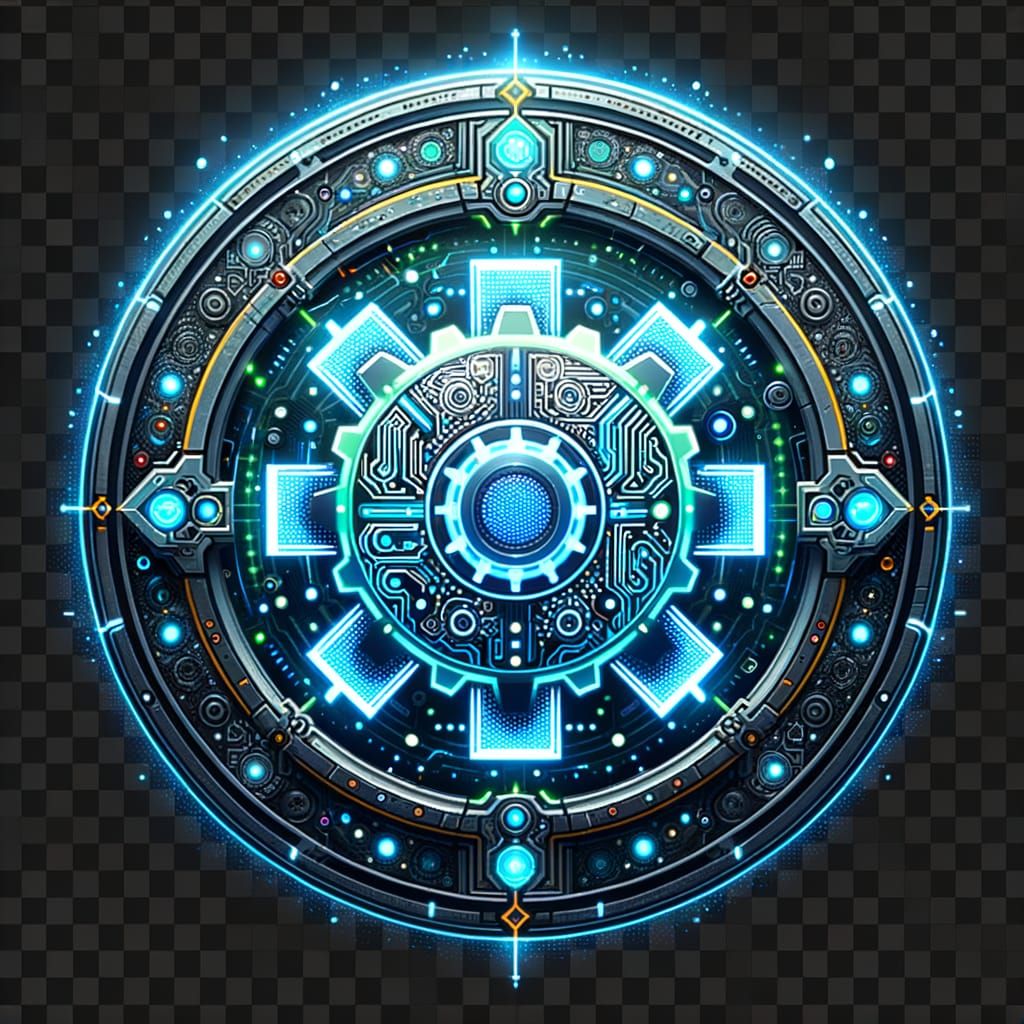 Mystical Gamer Insignia with Neon Circuits