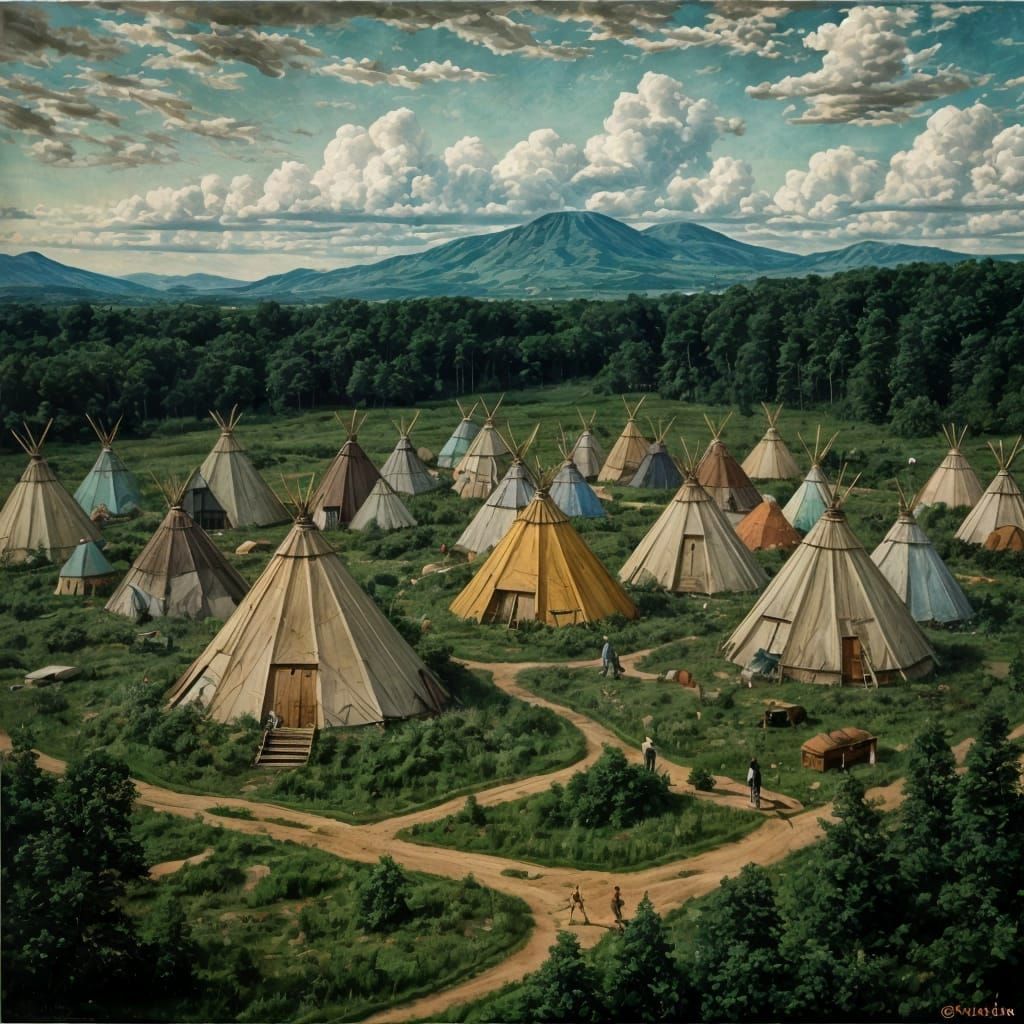 Mohawk Village: Grotesque Details in Oil Painting