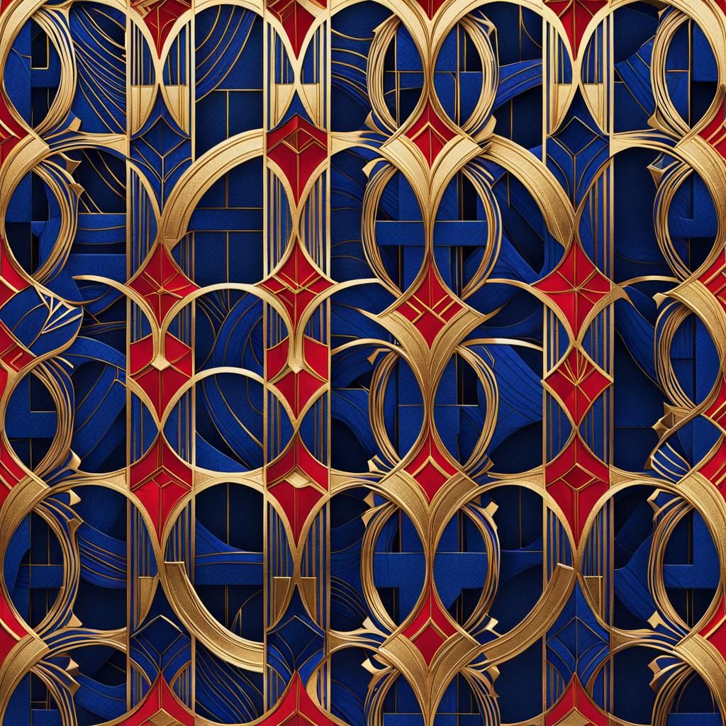 Opulent Art Deco Geometric Design in Blue and Gold