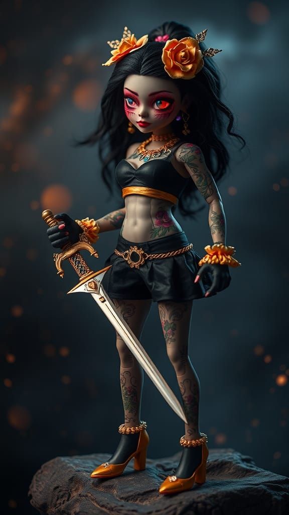 Muscular Fabric Doll with Needle Sword