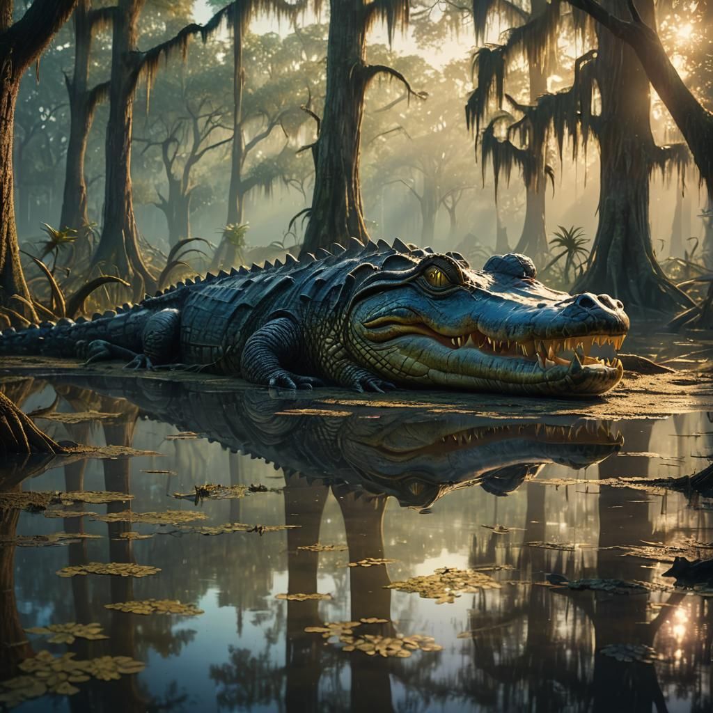Alligator in Louisiana Bayou: Vibrant 3D Digital Art