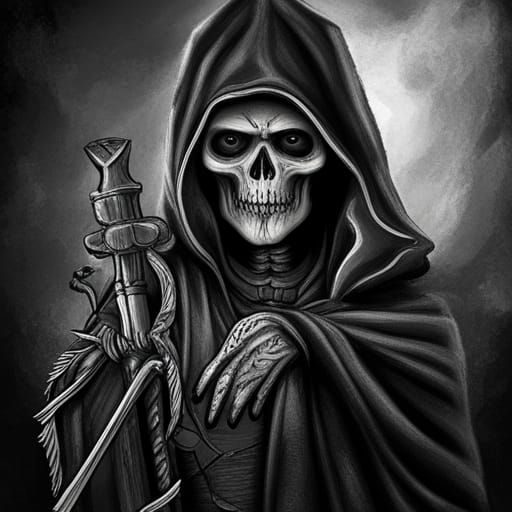 Grim Reaper Tech-Voodoo Logo in Charcoal Style