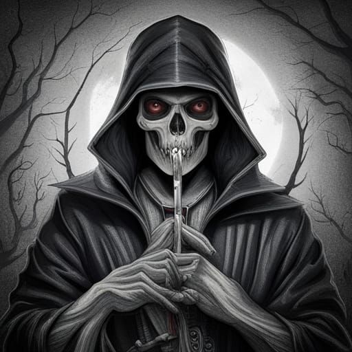 Grim Reaper Logo in Charcoal Drawing Style