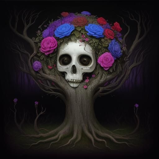 Surreal Severed Head with Blooming Flowers