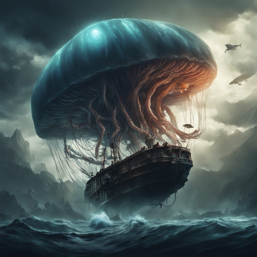 Bioluminescent Jellyfish in Deep Sea Glow