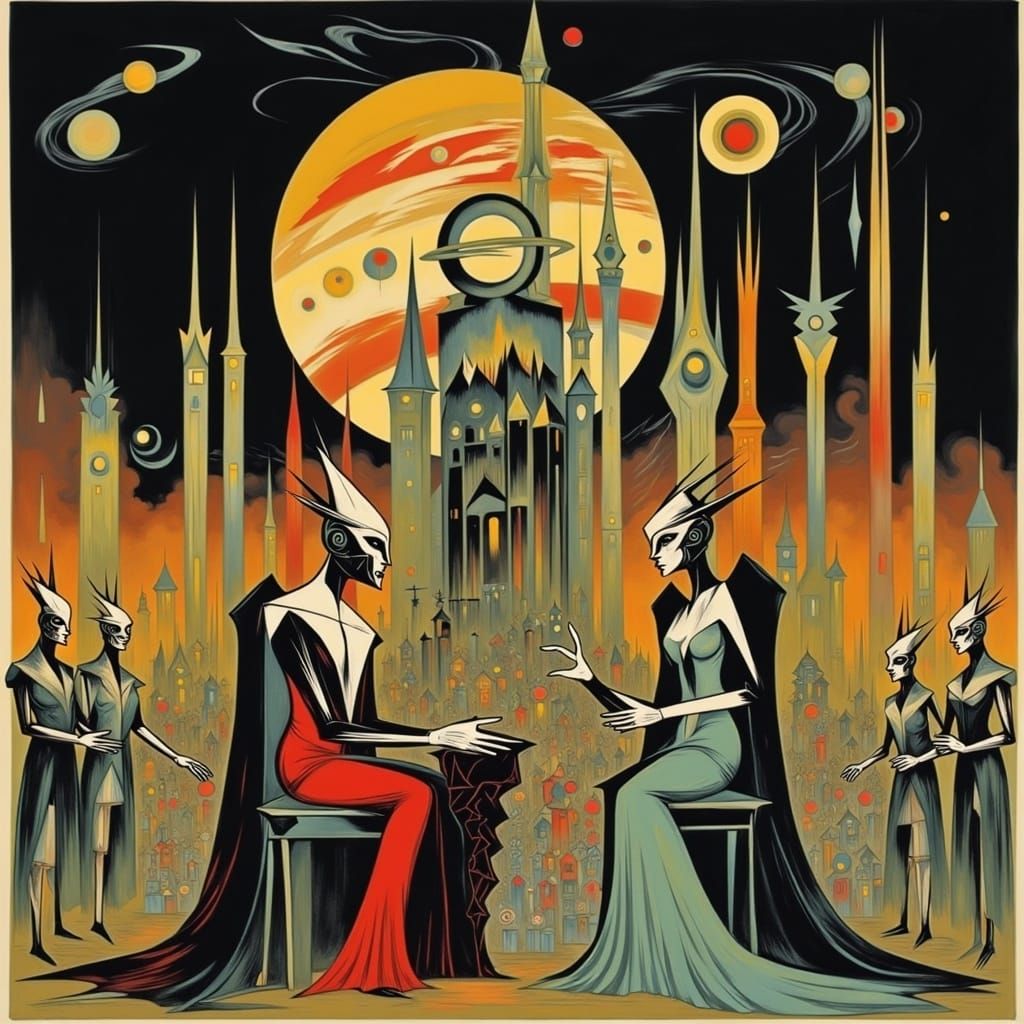 Whimsical Robot Monarchs in Futuristic, Retro-Style Art