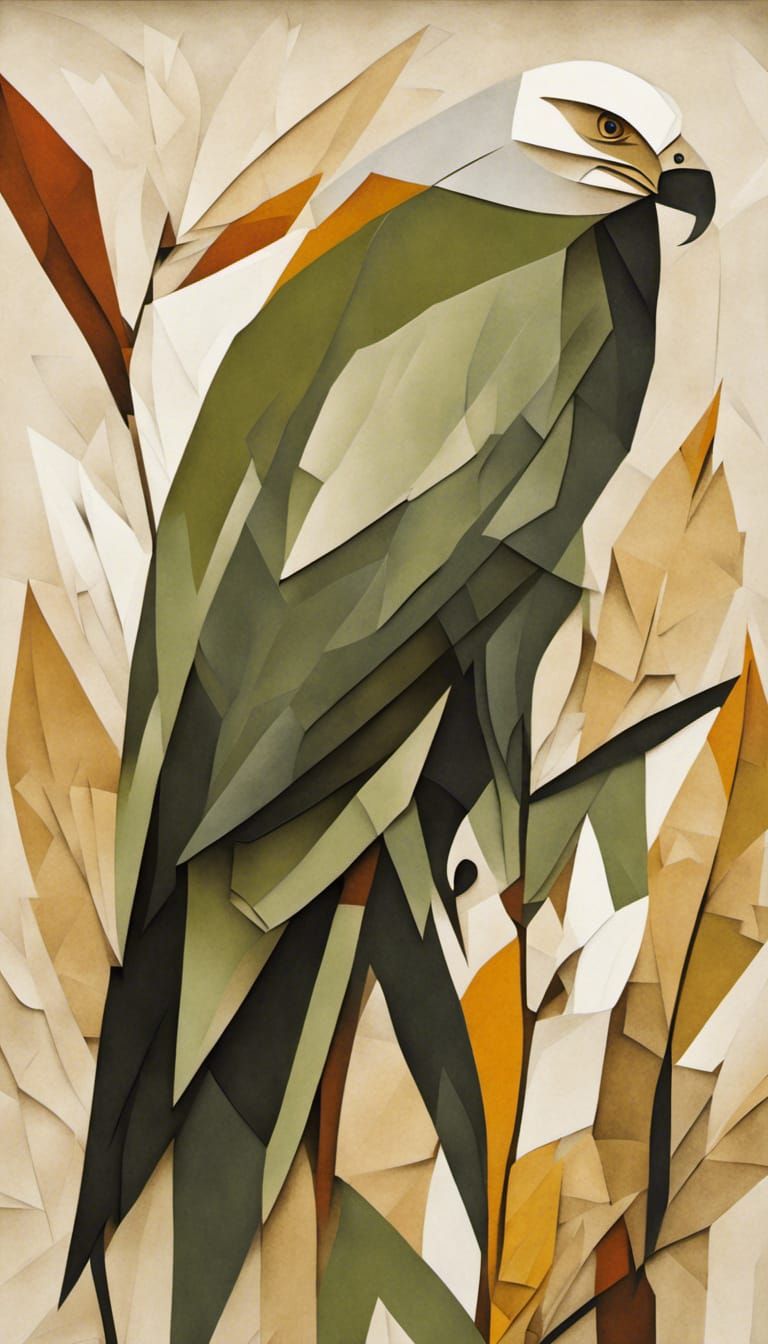 Abstract Cubist Eagle and Autumn Leaves Collage