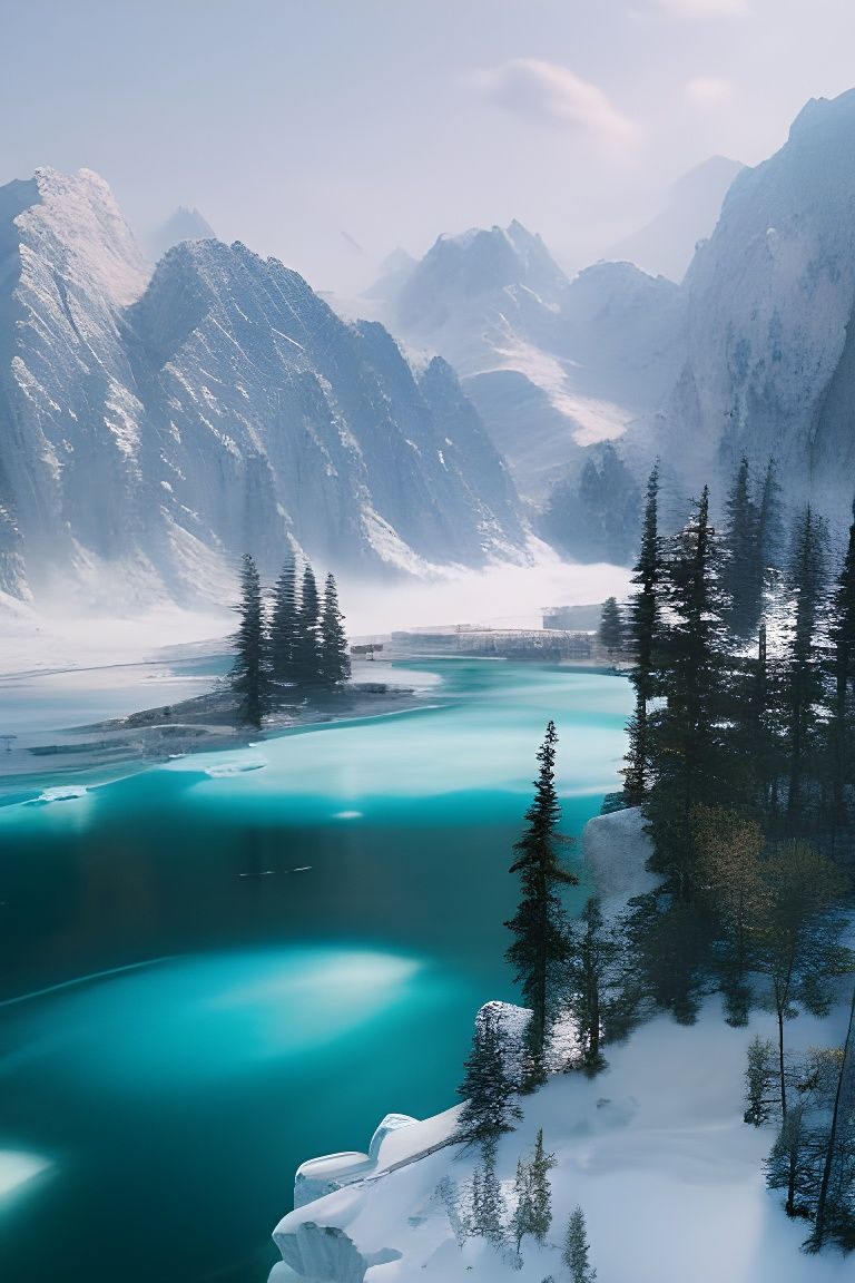 Stunning Snowy Mountain Valley as Oil Painting