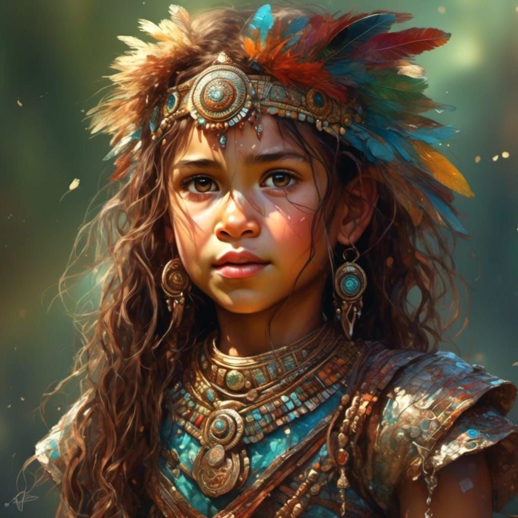 Colorful Warrior Portrait on Deep Background