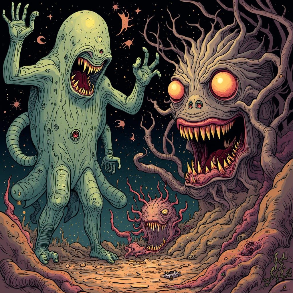 Surreal Horror Cartoon in Heavy Metal Style