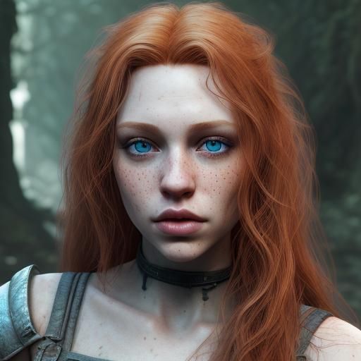 Grunge Style Portrait of a Freckled Redhead Model