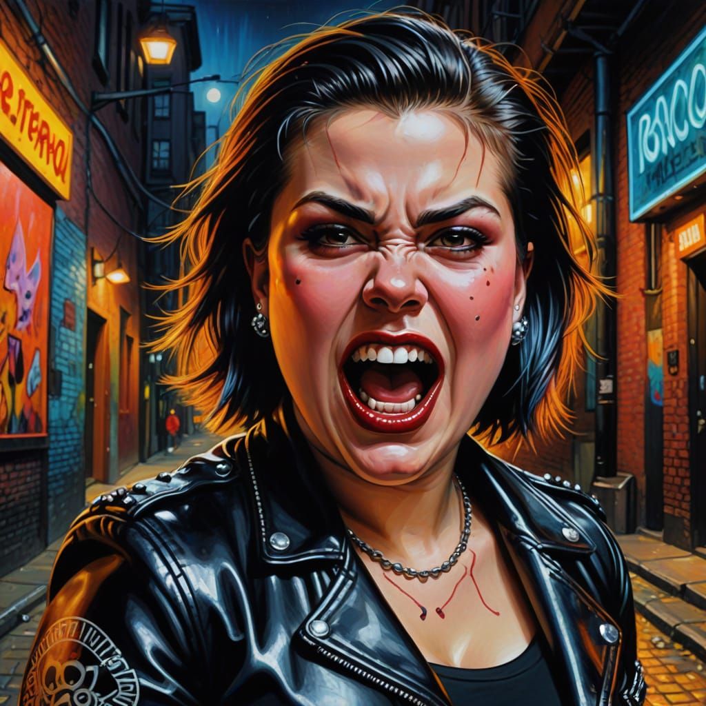 Expressive Punk-Goth Female in Vibrant Oil Painting