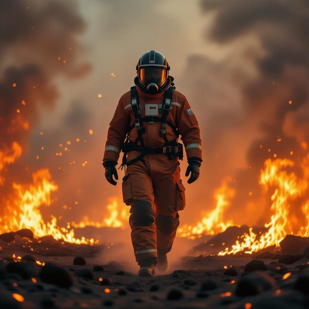 Hyperreal Man Walks Through Fire in 8K