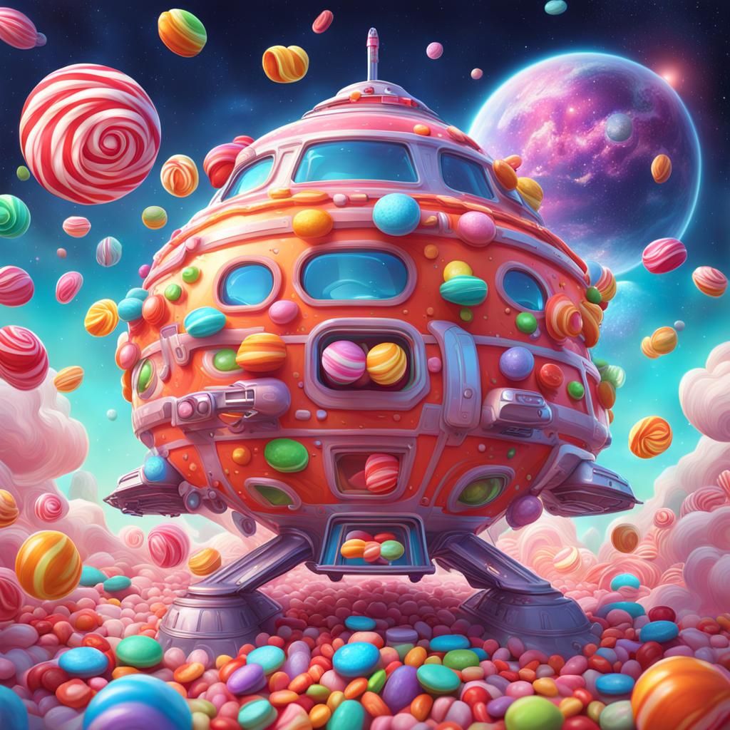 Candy Art Spaceship in Hyperrealistic Detail
