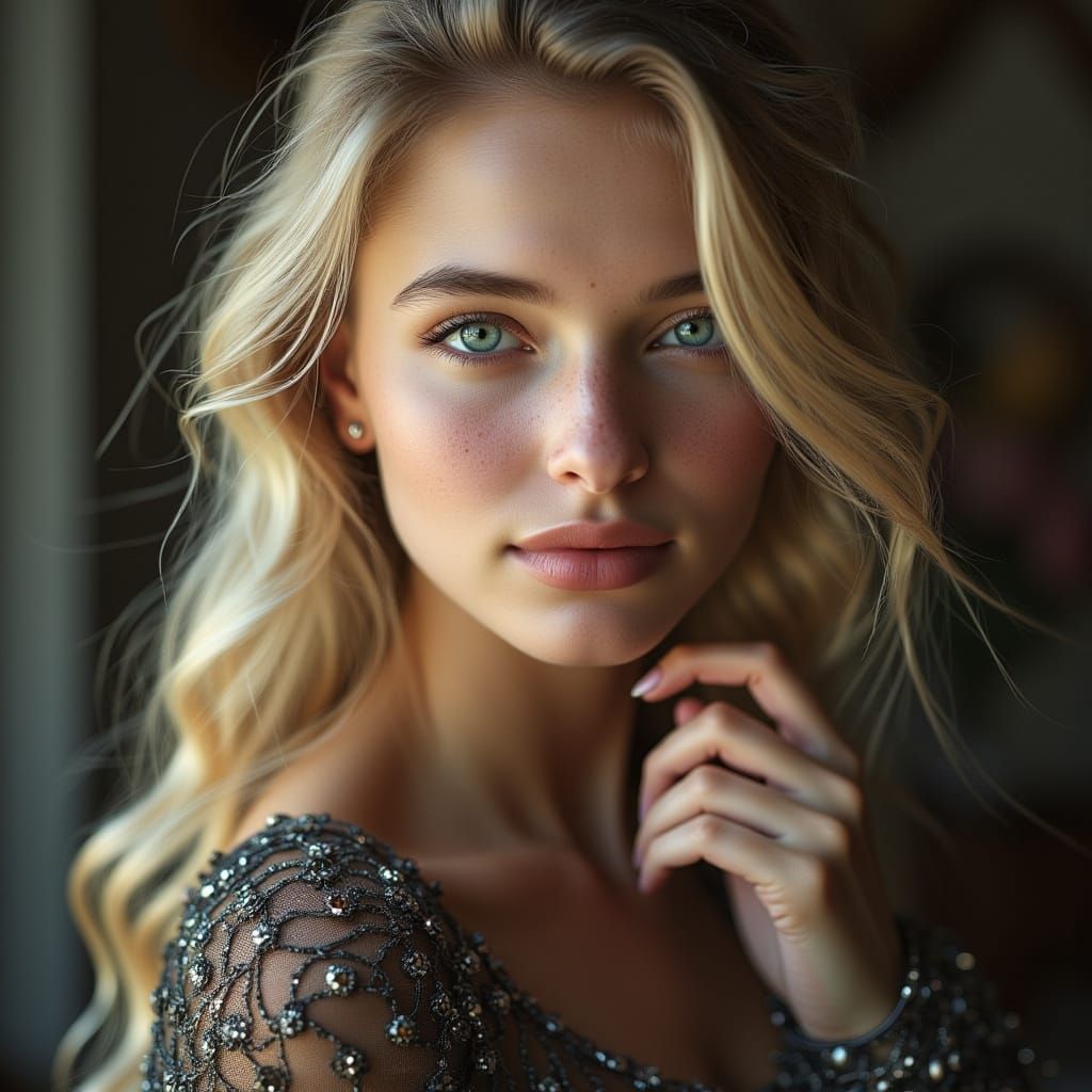 Elegant Ukrainian Woman with Blonde Hair and Blue Eyes
