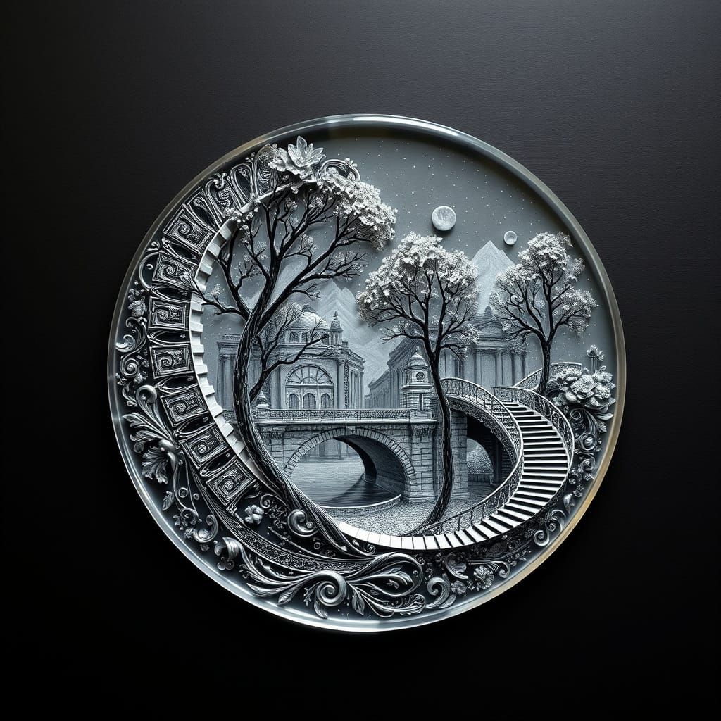 Escher-Inspired Möbius Strip in Ornate Acrylic Textures