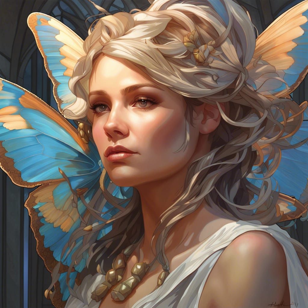 Butterfly Woman Portrait in Art Nouveau Style