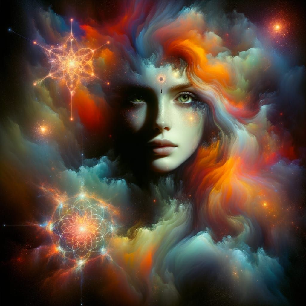 Surreal Goddess in a Celestial Aura