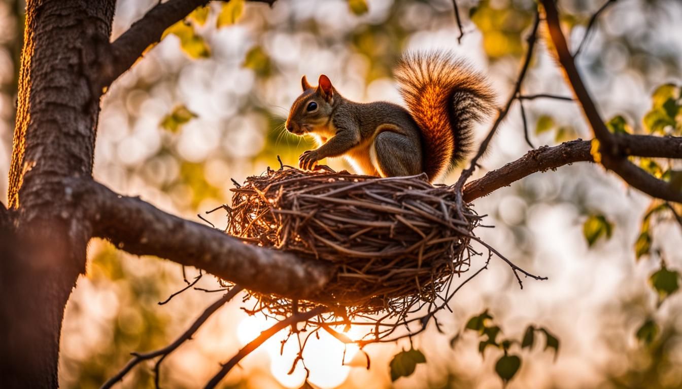 Baby Squirrel Nest at Sunset: Natural Photography