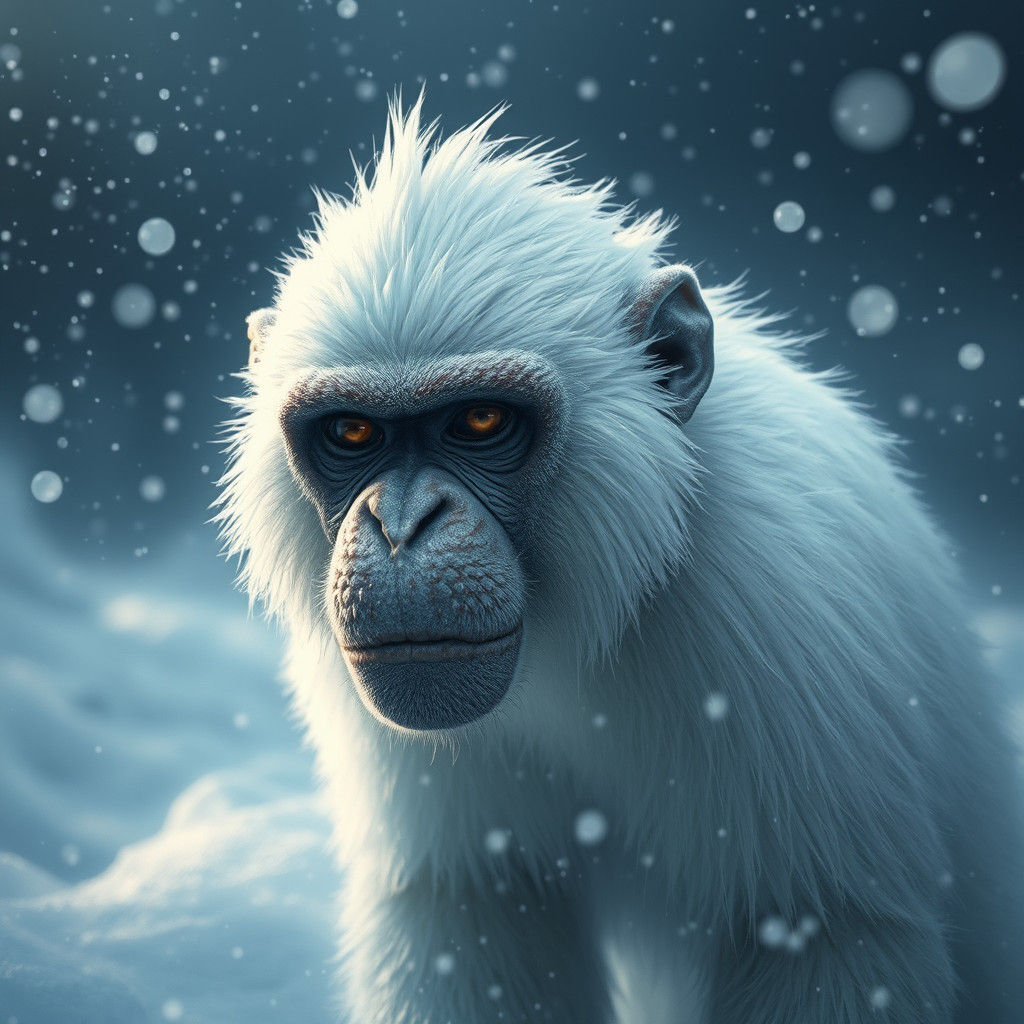 Fierce White Monkey in Snowstorm: Matte Painting