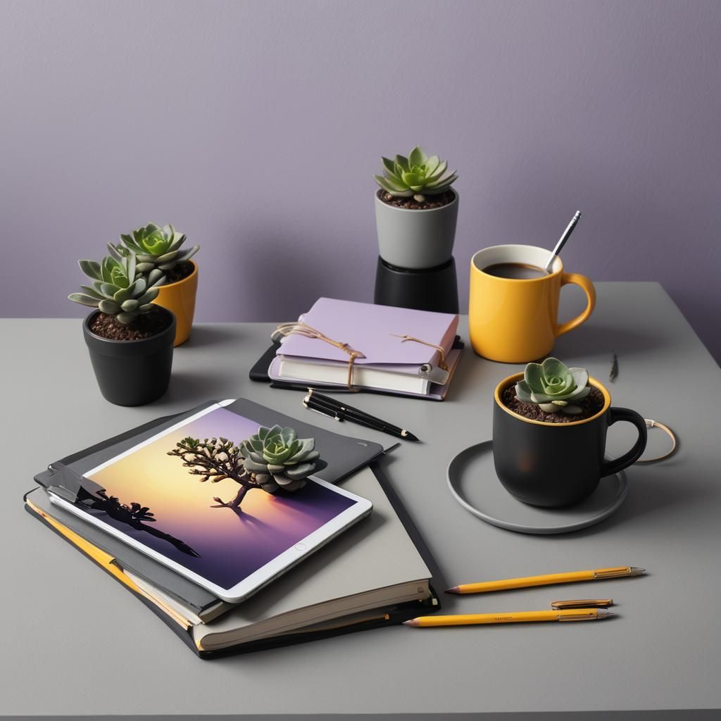 Contemporary Workspace Still Life in Hyperrealistic Style