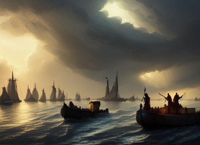 Narrowboat Nomads in Medieval Amsterdam, Fantasy Art