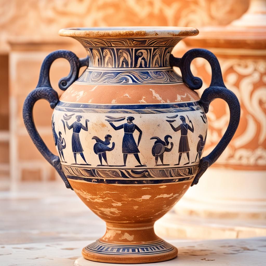 Ancient Greek Alabastron Vase on Marble Pedestal