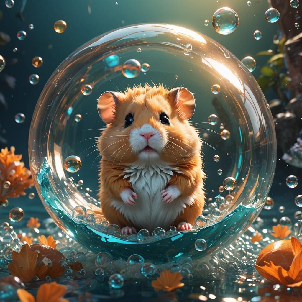 Adorable Hamster in Ocean Bubble: Cartoon Art
