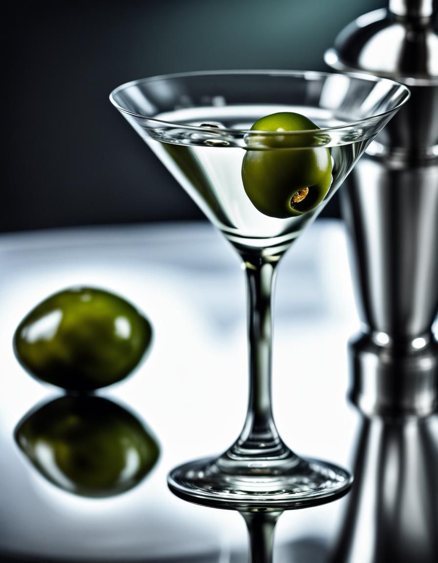 Hyperrealistic Vodka Martini with Olive