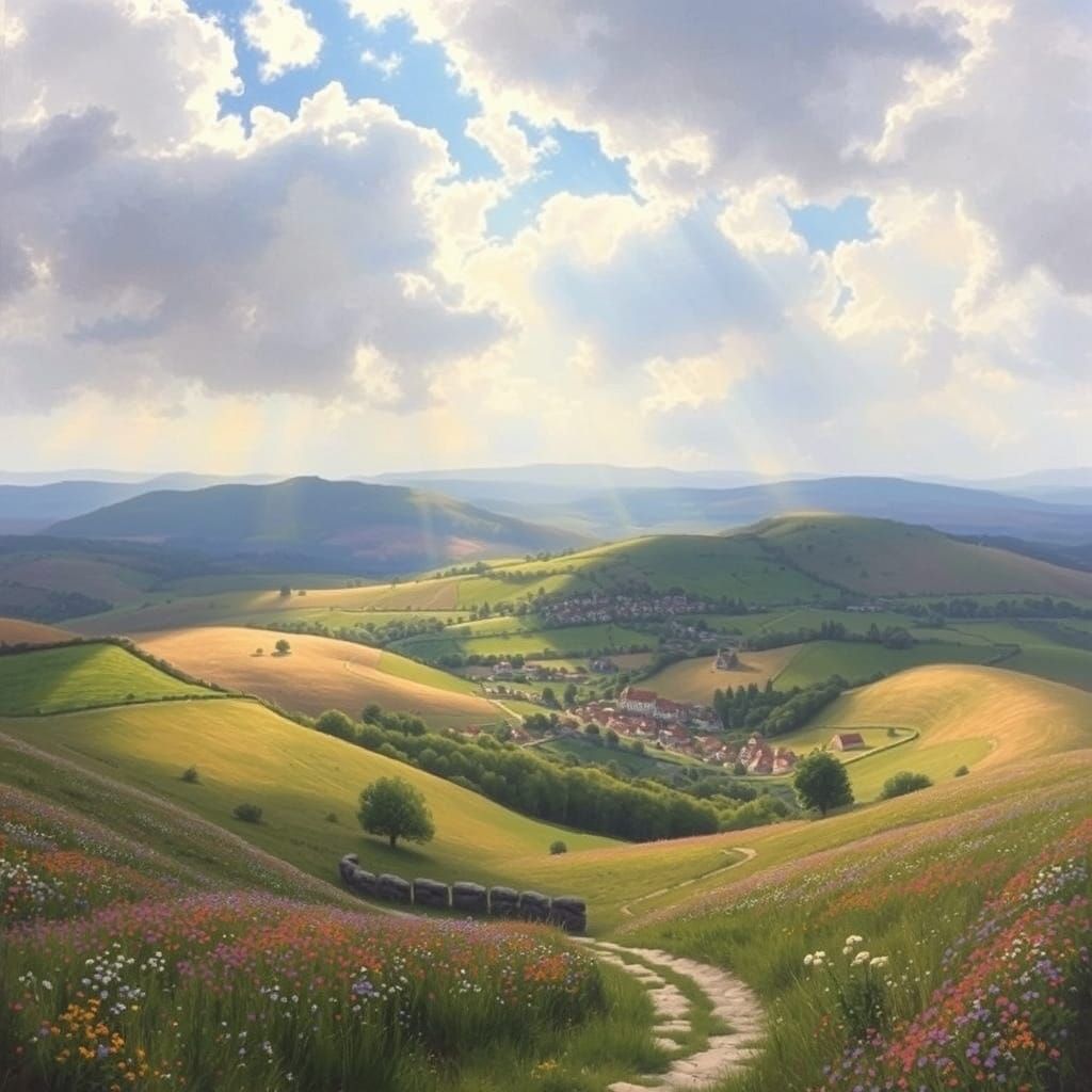 Rolling Fields & Villages in Romantic Landscape Style