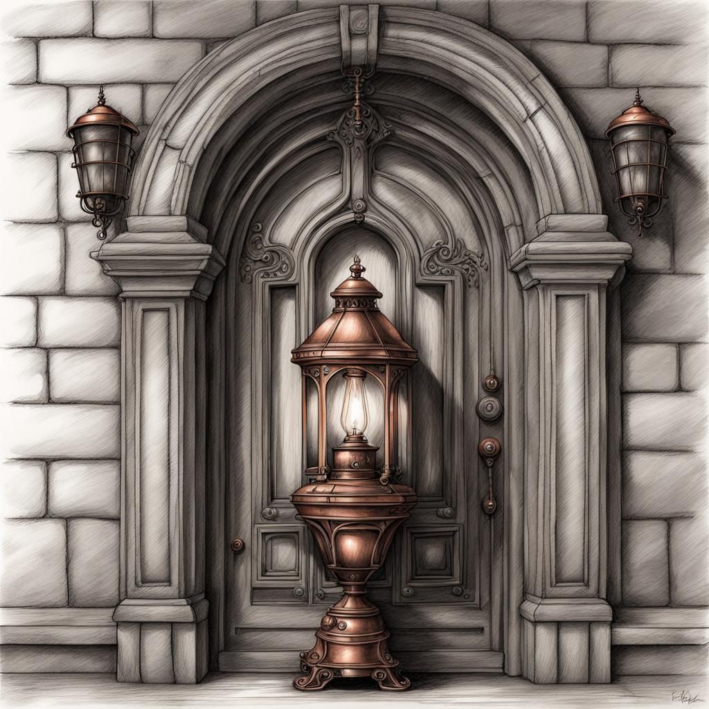 Steampunk Lantern Charcoal Drawing