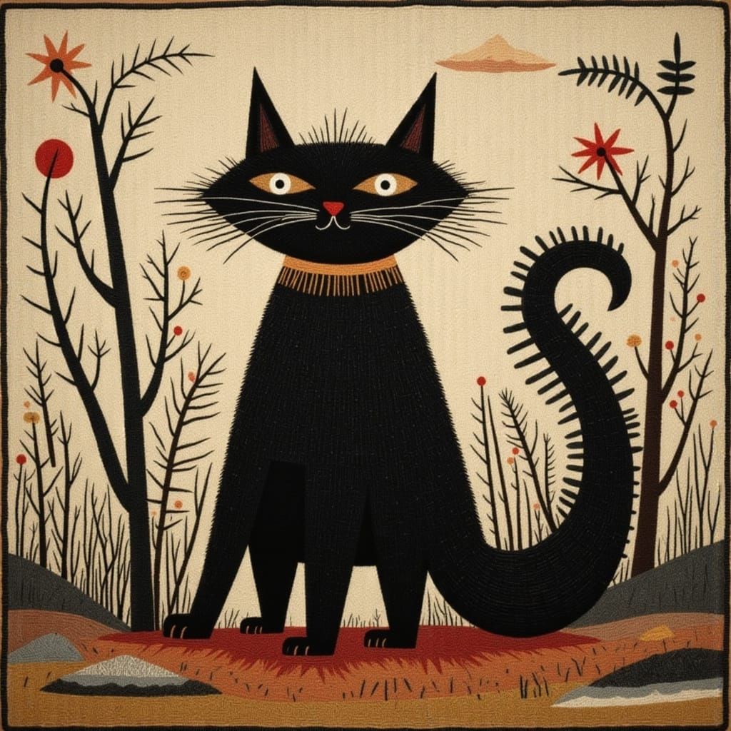 Whimsical Stone Age Cat Silhouette