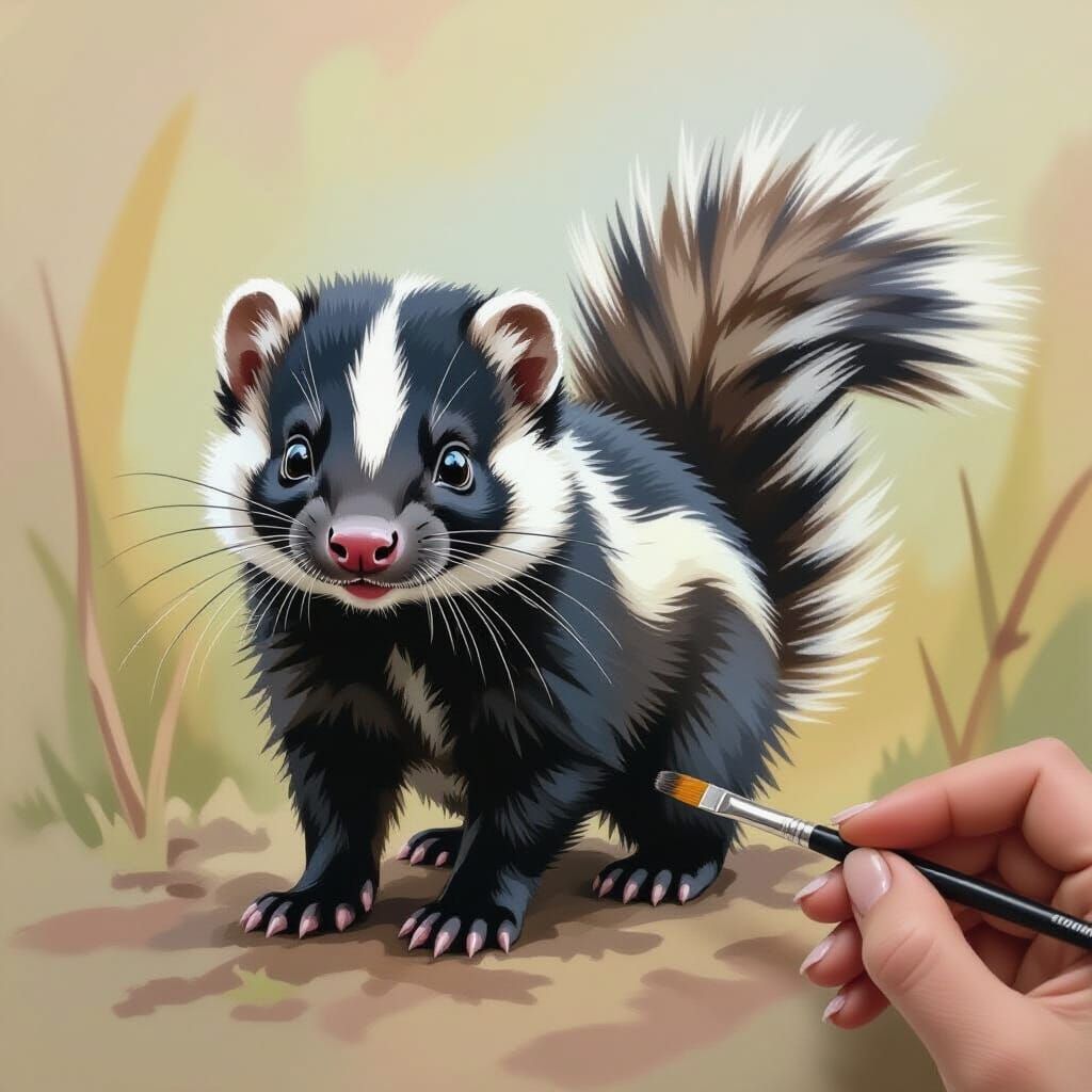 Detailed Gouache Airbrush Painting of a Skunk