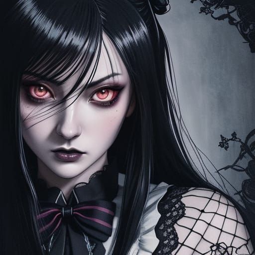 Anime High School Student with Gothic Wednesday Addams