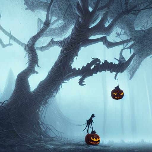 Skeleton in Pumpkin Patch: Dark Fantasy Art