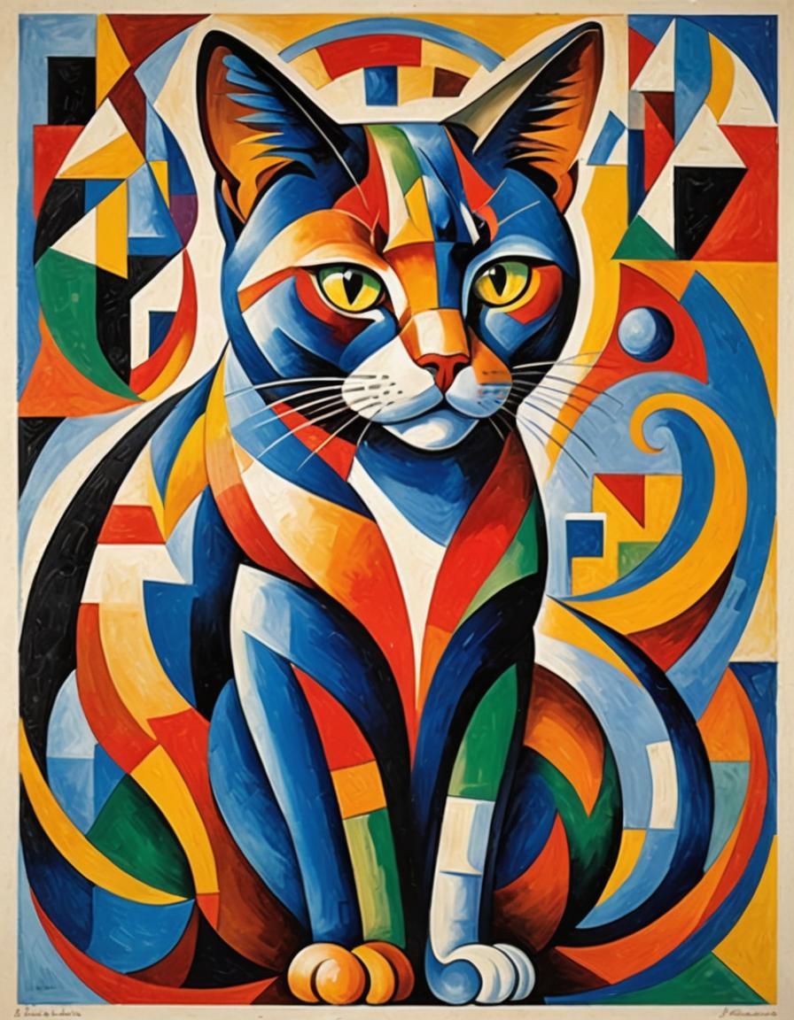 Abstract Cubist Cat in Vivid Colors