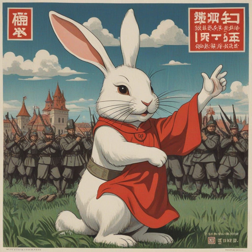 Motivational Rabbit Art Inspired by Filonov