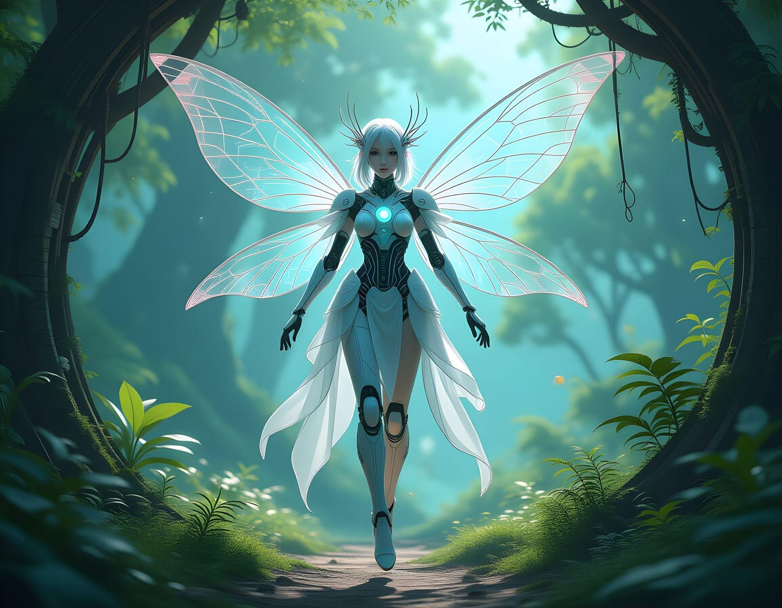 Ghibli Fairy Android in Biomech Forest