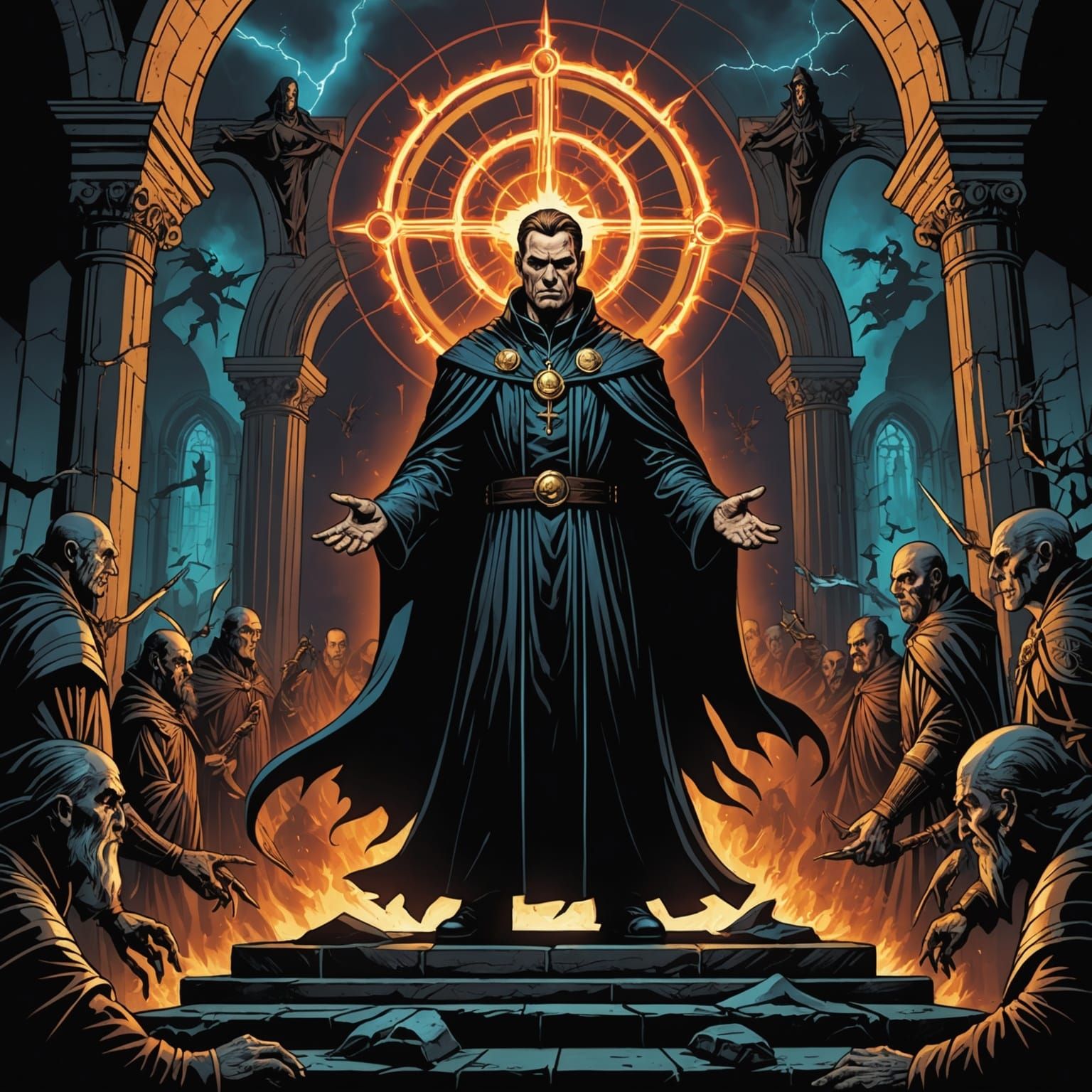 Evil Priest in Comic Book Art Style