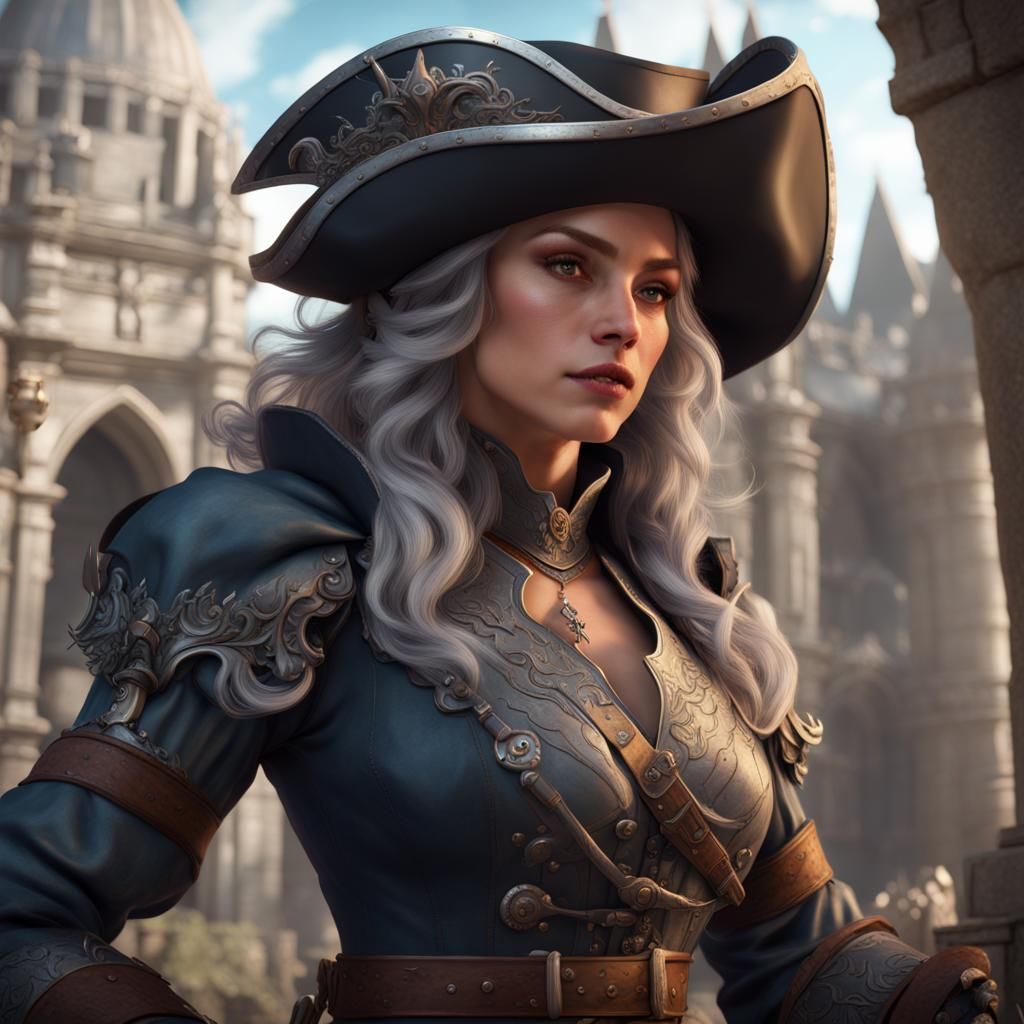 Female Musketeer with Silver Hair: Fantasy Art