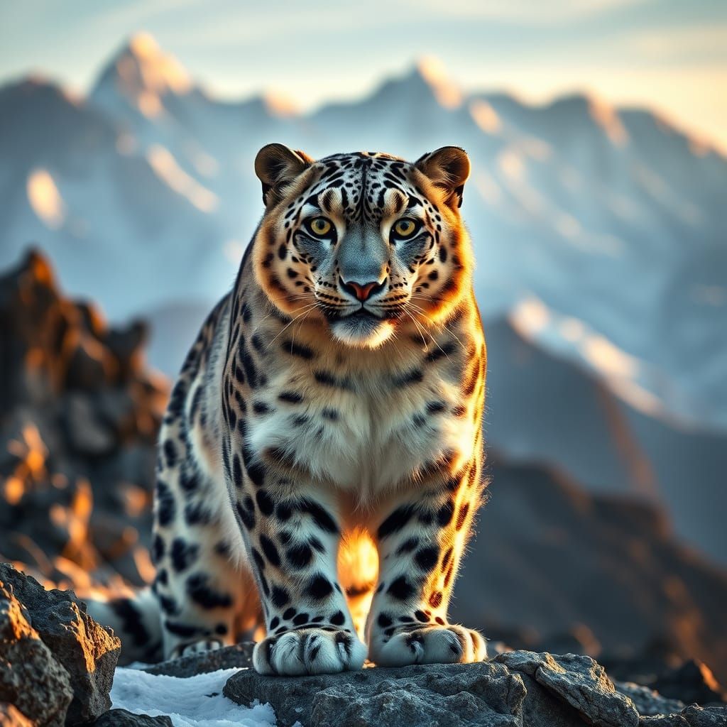 Regal Snow Leopard Dominates Himalayan Landscape in Hyperrea...